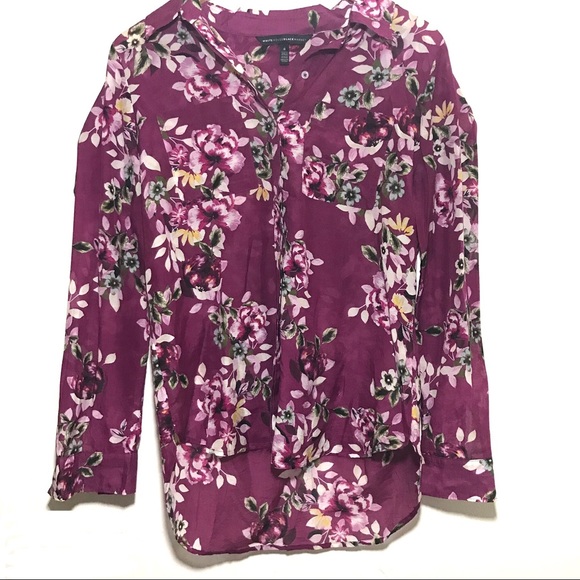 WHBM | Floral Button-Up Shirt Size 6 Fuchsia Purple Long Sleeve - Picture 3 of 5